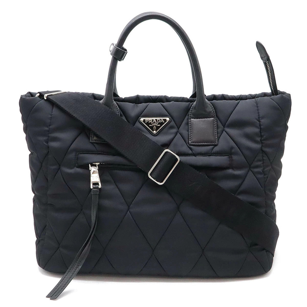 Prada Tote Tessuto Saffiano Bag Crossbody Quilted Leather NERO Black